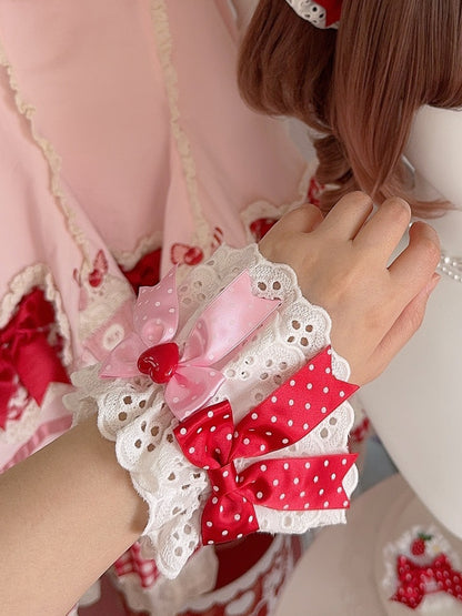 3 Color Options Polka-dot Pattern Bowknot Details Wrist Cuffs
