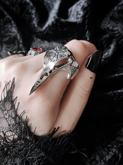 Gothic Silver Punk Rock Bird Skull Ring