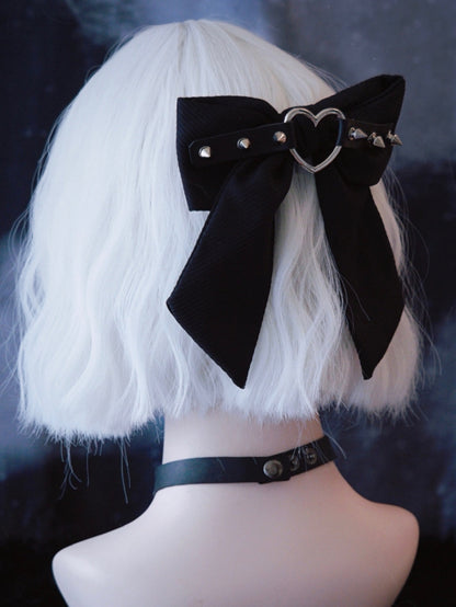 Black Gothic Heart Buckle With Studs Decorated Bowknot Clip