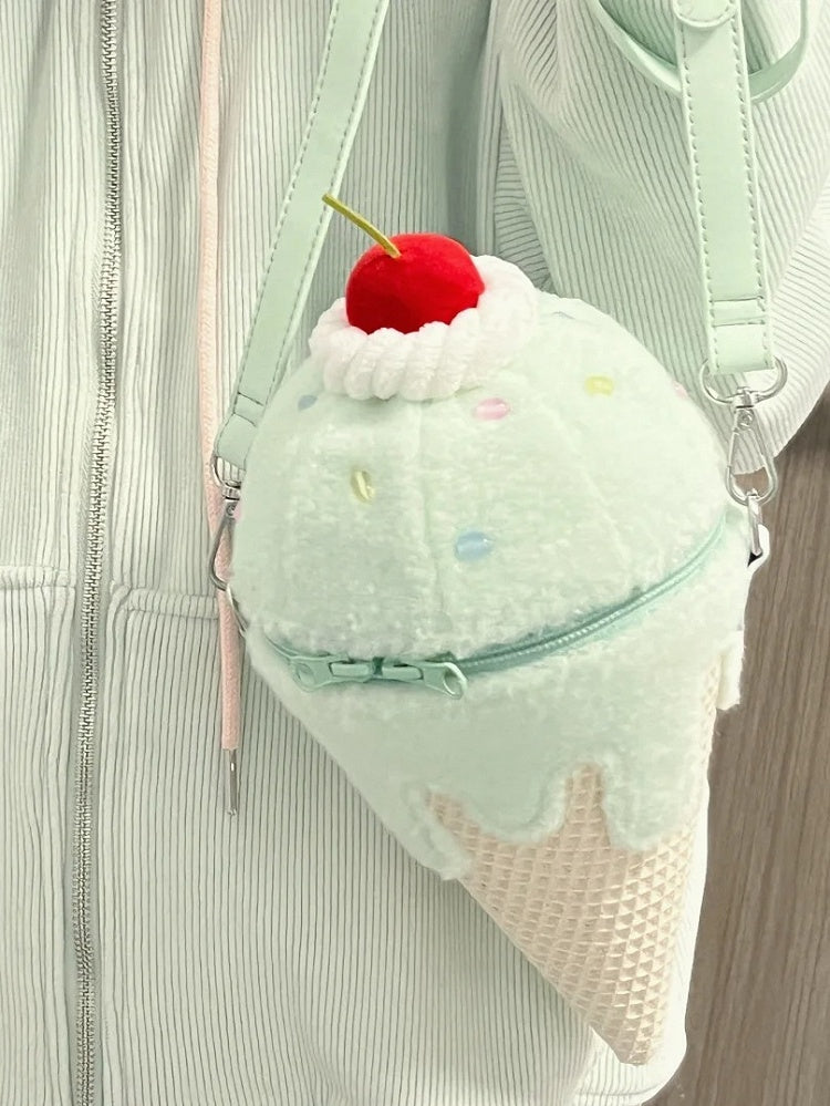 Yume Kawaii Mint Green Ice Cream-shaped Plush Crossbody Bag
