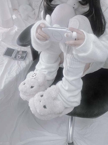 White Plush Bunny Sweet Lolita Slipons
