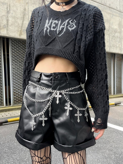 Punk Black Rock PU Shorts with Waist Chains