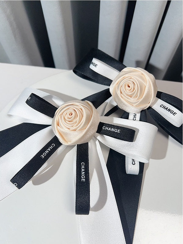 Black/White Letter Print Floral Design Bow Tie