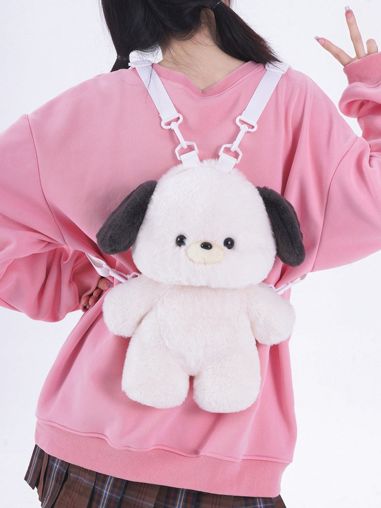 White 35cm/50cm Plush Baby Dog Backpack Detachable Shoulder Straps