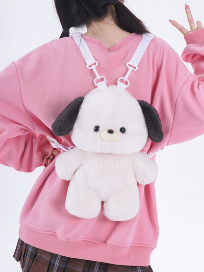 White 35cm/50cm Plush Baby Dog Backpack Detachable Shoulder Straps
