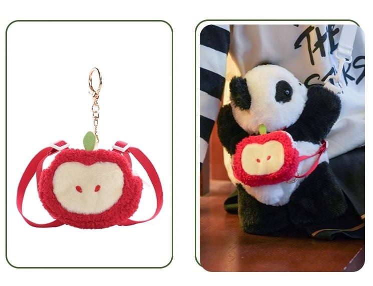 Cute Panda Plush Backpack/Crossbody Bag + Apple/Penguin Backpack Keychain