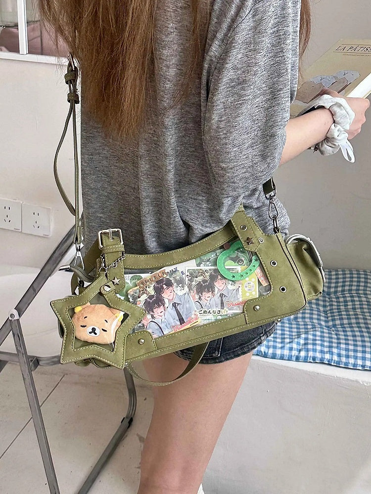 Green PU Y2K Shoulder Ita Bag With Star Charm