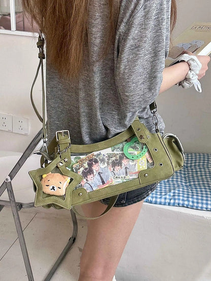 Green PU Y2K Shoulder Ita Bag With Star Charm