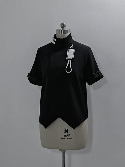 Black Ouji Fashion Futuristic Techwear High Neck Short Sleeves Top