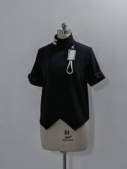 Black Ouji Fashion Futuristic Techwear High Neck Short Sleeves Top
