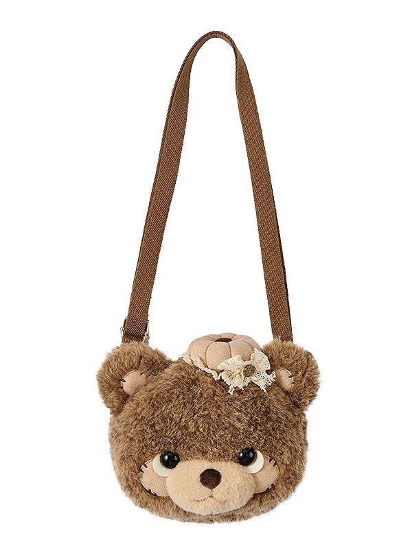 Brown/Pink/White Plush Teddy Bear Face Lolita Crossbody Bag
