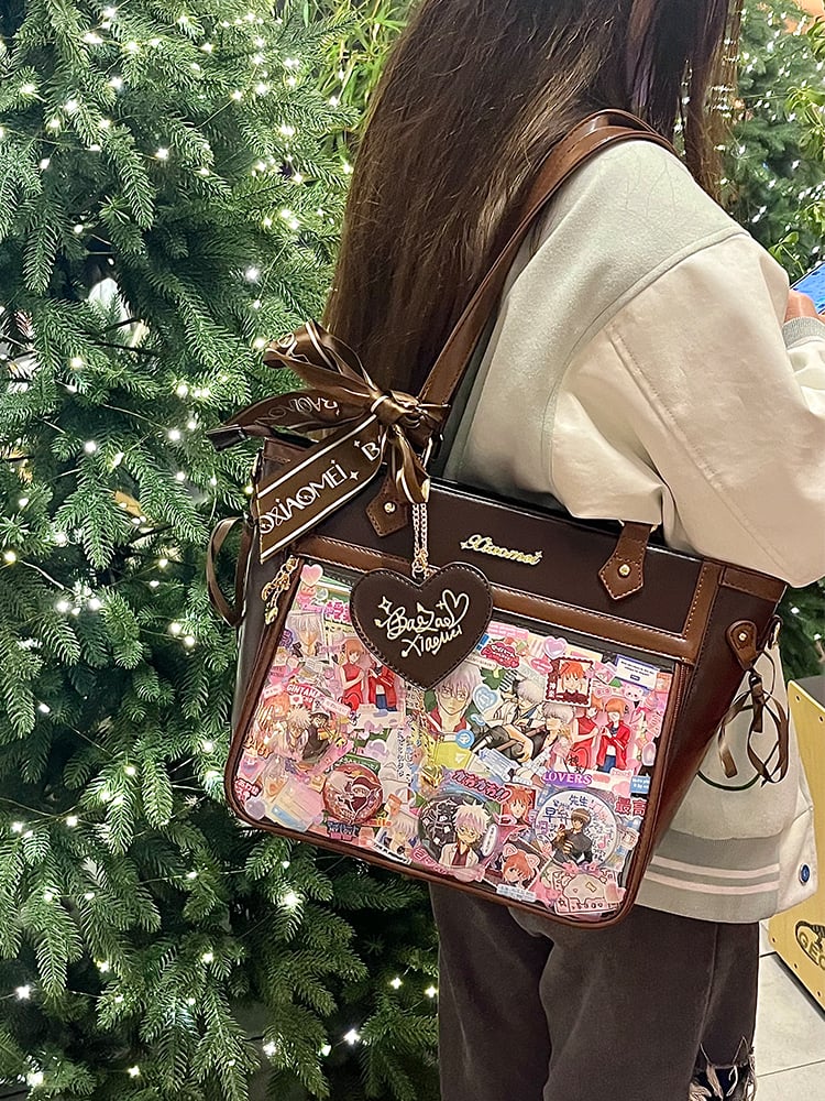 Brown Bowknot and Heart-shaped Charm Ita Bag