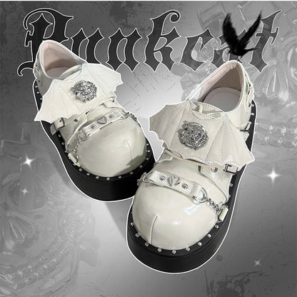 Devil Wings Punk White Platforms Silver-tone Studs Goth Shoes