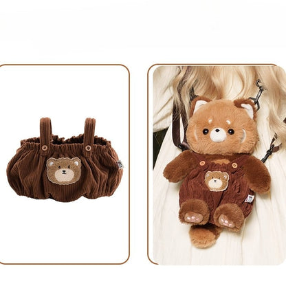 Brown Cute Plush Red Panda Backpack + Overall Pants Middle/Large Size