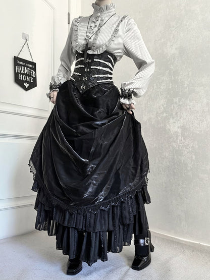 Hand bone Embroidery Black Gothic Lolita Leather Corset Belt