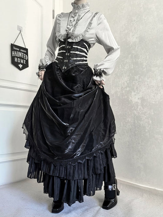 Hand bone Embroidery Black Gothic Lolita Leather Corset Belt