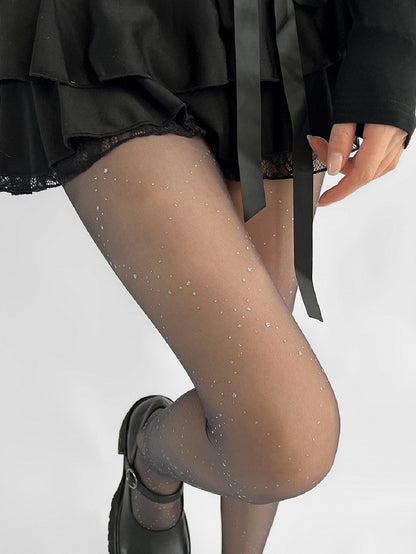 Black/White/Gray Rhinestone Decorate Tights