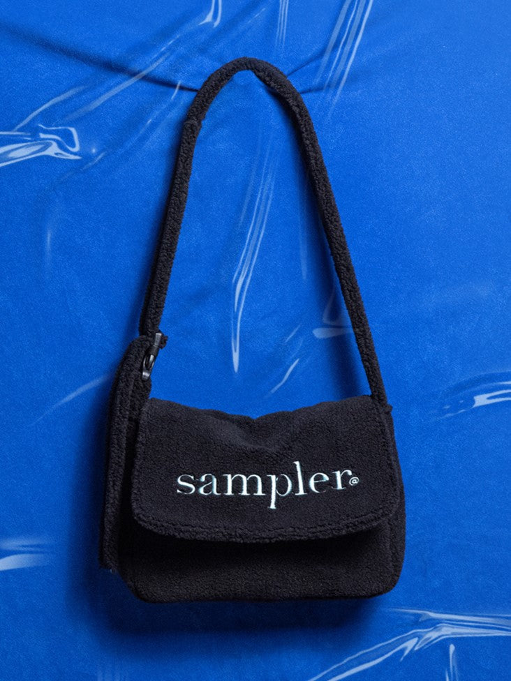 Elegant Black Letter Embroidered Fuzzy Tote Bag- Perfect For Fall And Winter