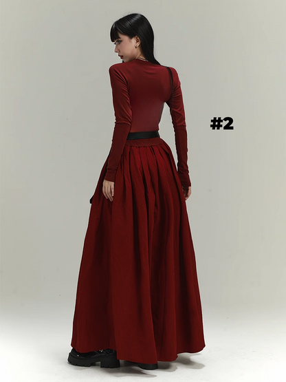 Gothic Wine Red Cross Print Backless/Covered-Back Slim-fitting Dress