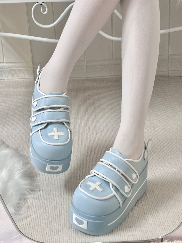 Tenshi Kaiwai Light Blue Yami Kawaii Cross Design Platform Shoes