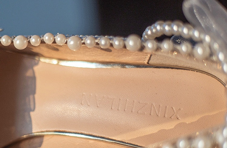 Gold Beaded Chain Bow Accents 5CM/7CM/9CM Glittering Hime Lolita Heels