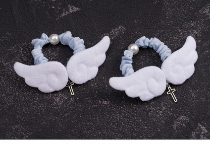Handmade Cross Charm Angel Wings Blue and White Hair Ties