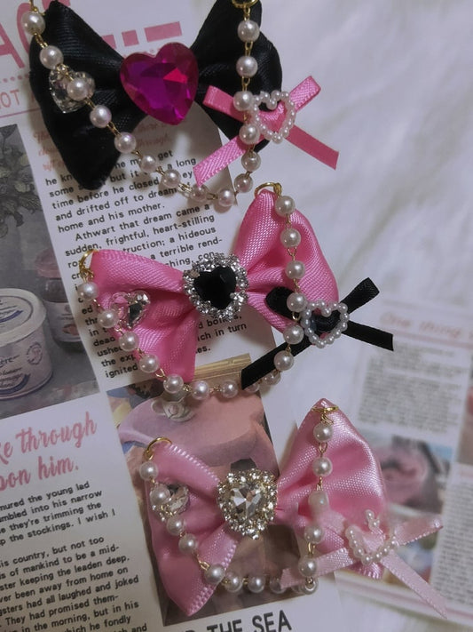 5 Options Heart Decorated Beaded Charm Bowknot Ring