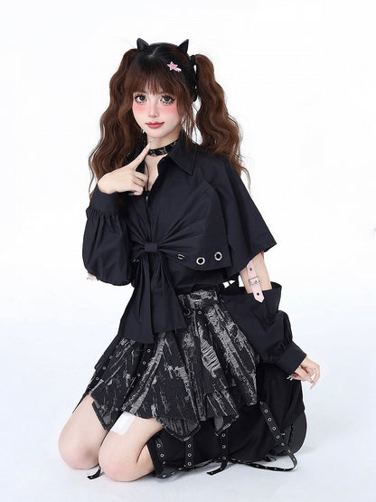 Tie Dye Black and Gray Handkerchief Hem Skirt