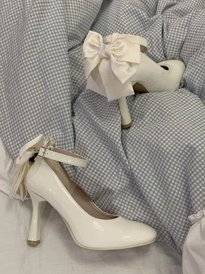 Beige Detachable Bow Lolita High Heels
