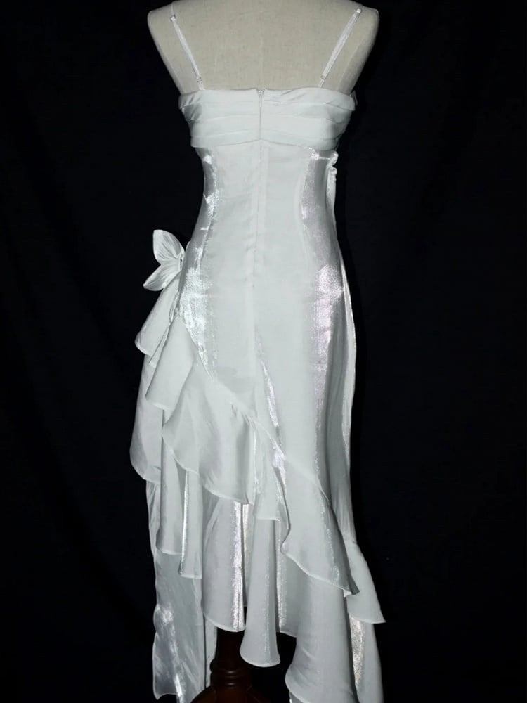 White Vintage Floral Wedding Dress Asymmetrical Hem Prom Gown