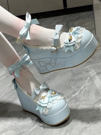 Blue Spoon Decorated Bowknot Details Sweet Lolita Platforms