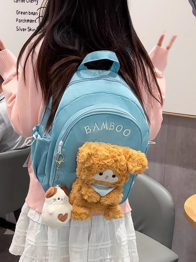 Blue Cute Backpack With A Detachable Puppy Doll