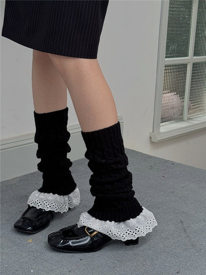 5 Color Options Lace Trim Knitted Leg Warmers