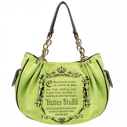 Vintage Green Gothic Lettering Embroidered Tote Bag with Chain Strap