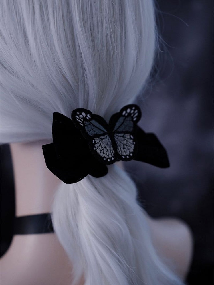 Embroidery Butterfly Black Scrunchie