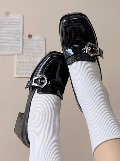 Black High Block Heel Platform Slipons Punk Shoes