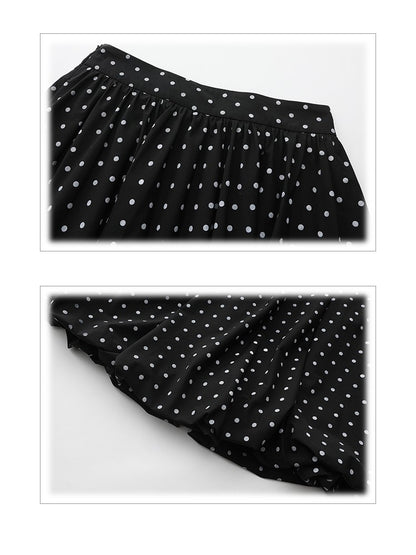 Plus Size Black Below-Knee Skirt with White Polka Dots & Side Zipper