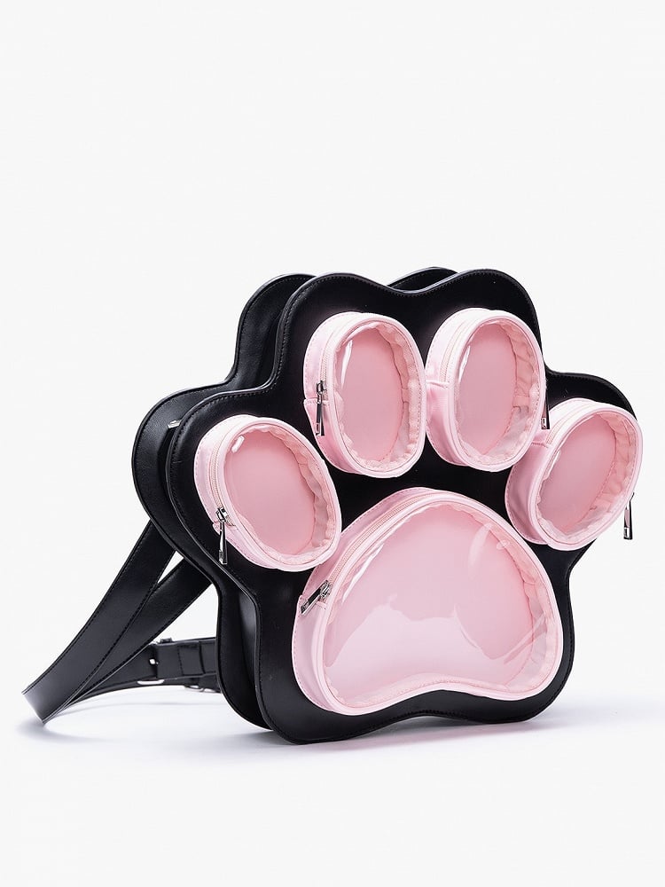 2-Way Black & Pink Enchanting Kitten & Puppy Paw Ita Backpack In Cute Style
