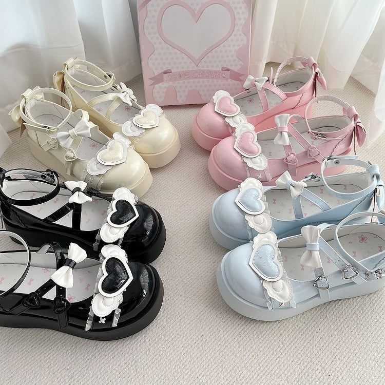 Blue Sweetheart and Bowknot Decorated Sweet Lolita Platforms
