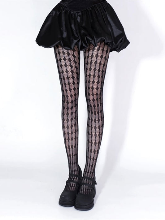 Black / White Diamond Pattern Fishnet Tights