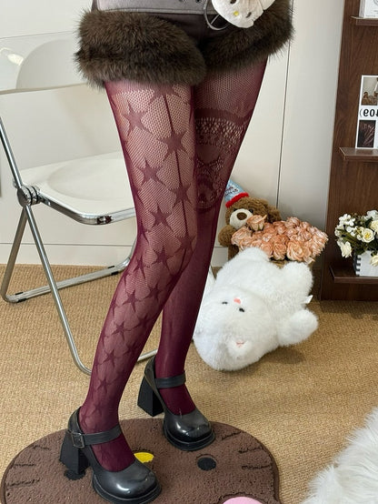 5 Color Options Y2K Asymmetrical Design Star Pattern Tights