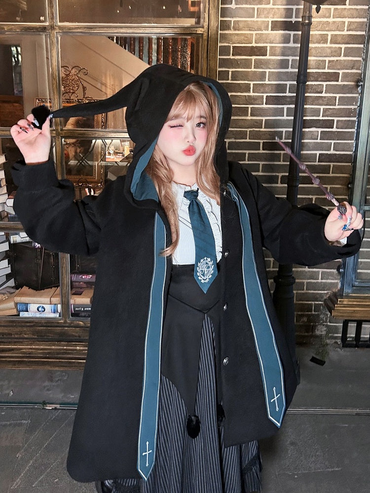 Plus Size Crosses Embroidery Black Witch Coat