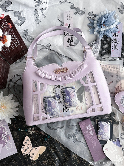 Purple Bow Accents Cheongsam Style Ita Shoulder Bag with Free Charm