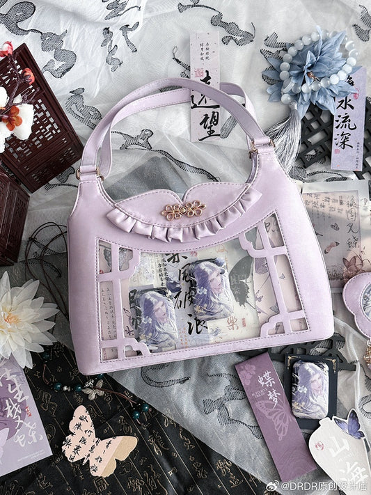 Purple Bow Accents Cheongsam Style Ita Shoulder Bag with Free Charm