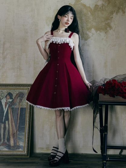 Red Slim Fit Waist Elegant Lolita Fashion Dress