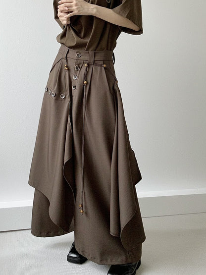Ouji Lolita Coffee Wide-Leg Pants with Avant-Garde Draping
