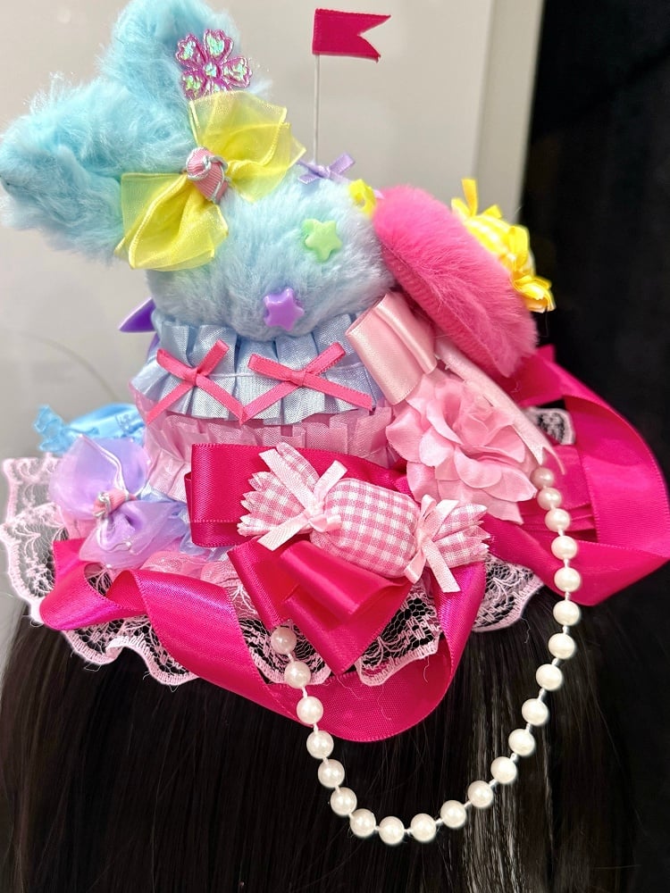 Colorful Beaded Charm Candy Details Bowknot Details Mini Hat