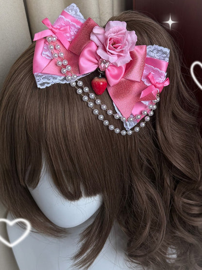 Light/Dark Pink Beaded Charm Floral Design Bowknot Hairclip