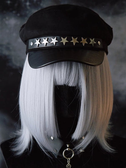 Black Gothic Star-shaped Studs Details Beret Hat