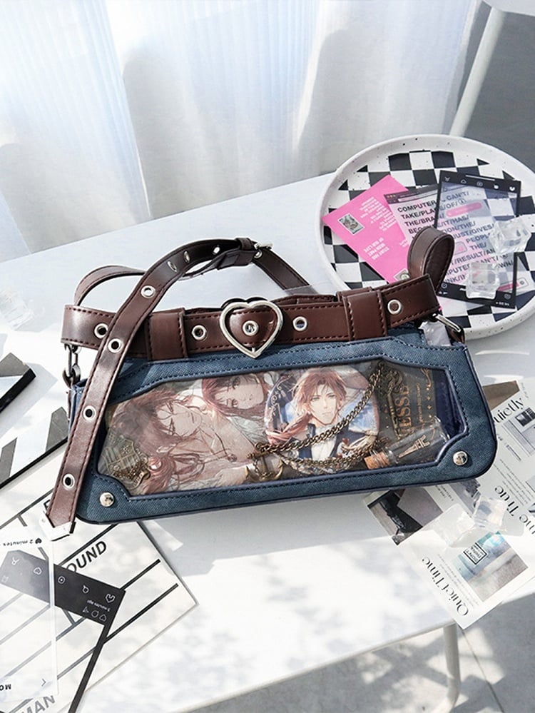 Dark Brown Ita Bag with Chain and Heart Charm